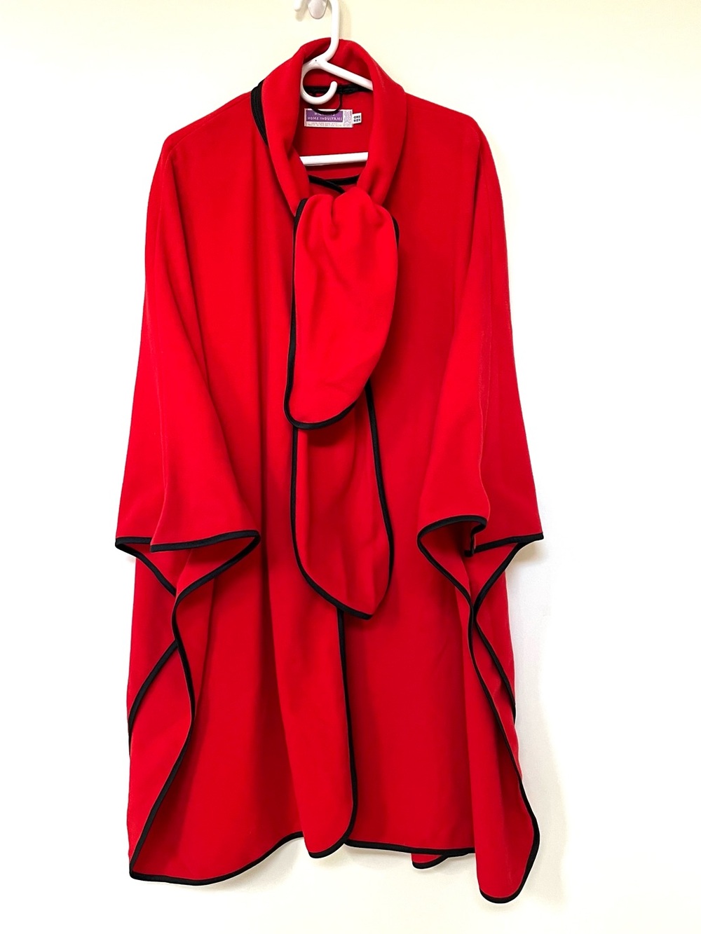 Vintage Red Wool Cape with Black Trim ~ Highland Home Industries - OS